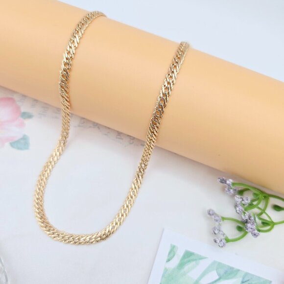 Rose Gold Flat Link Necklace with Elegant Bold Twist Design – 50cm, XPNL0053 - Picture 1 of 12